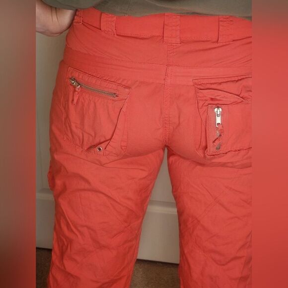 Lulu-B 10 Coral Red Full Length Roll Up Zipper Cargo Women’s Pants - Picture 8 of 14